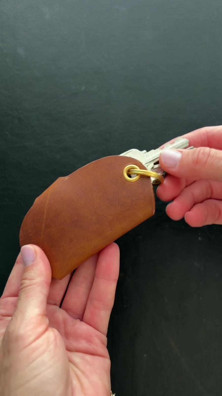 Handmade leather key clip with metal hardware