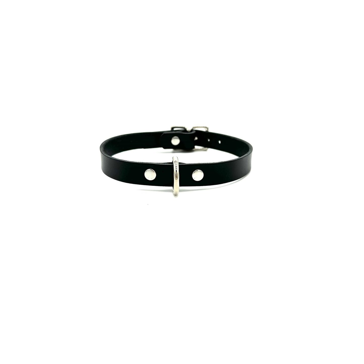 D Ring Collar Italian Black Leather