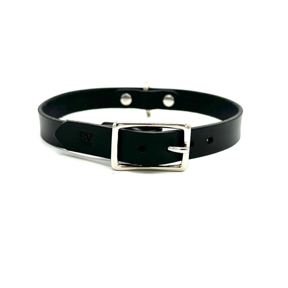 D Ring Collar Italian Black Leather