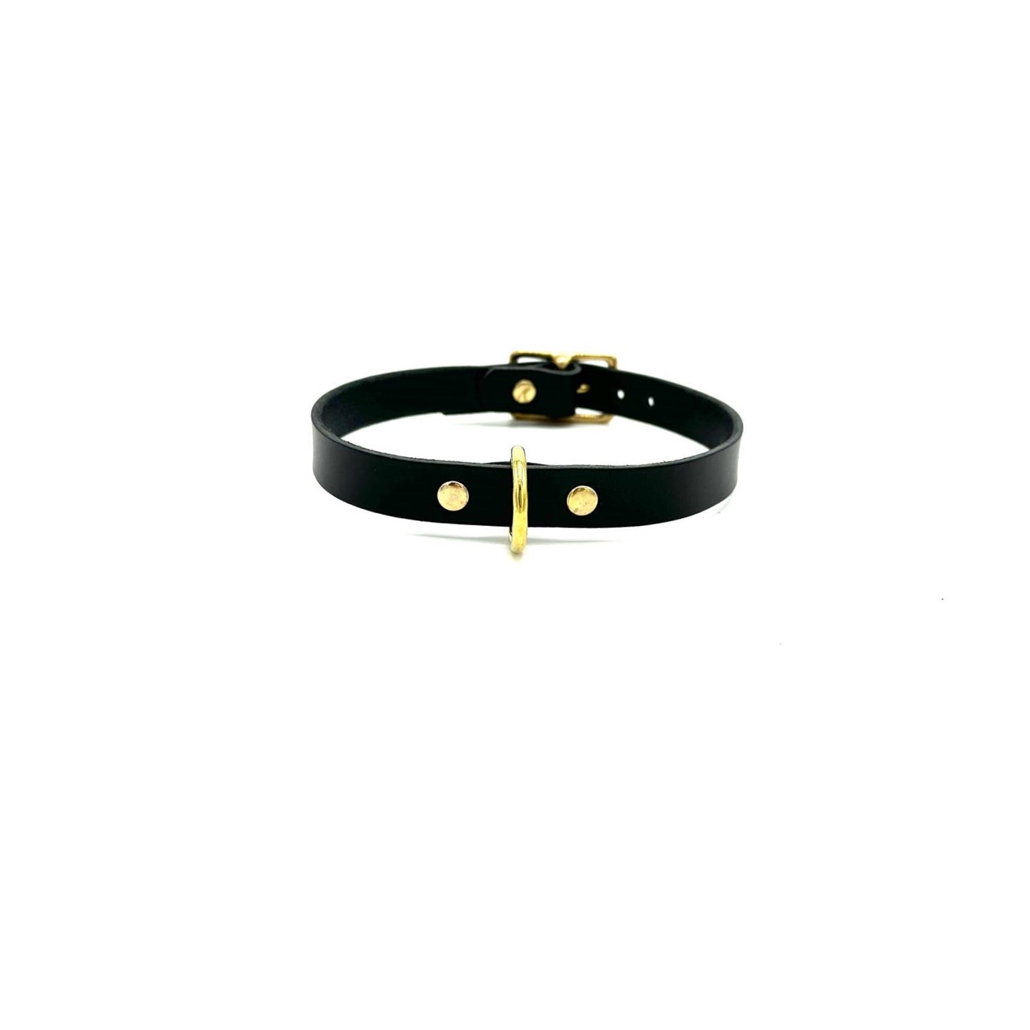 D Ring Collar Italian Black Leather