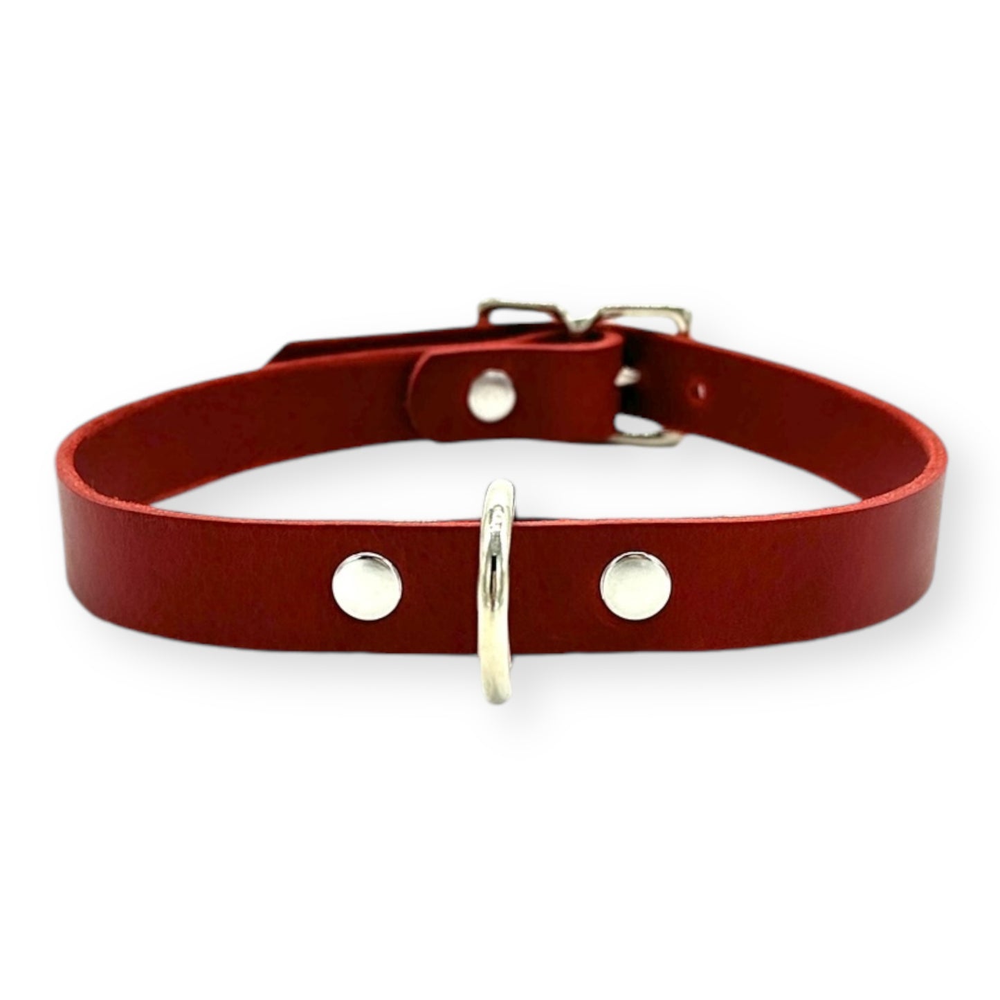 D-Ring Collar Italian Red Leather