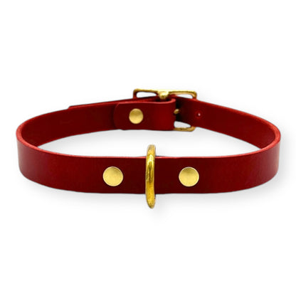 D-Ring Collar Italian Red Leather