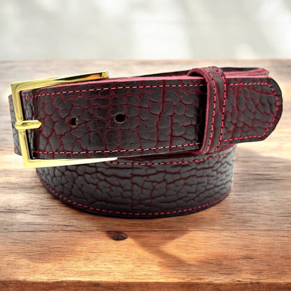 Sierra Burgundy Bison Leather Belt 1.5"