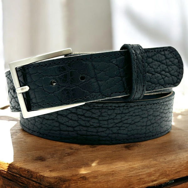 Sierra Black Bison Leather Belt 1.5"